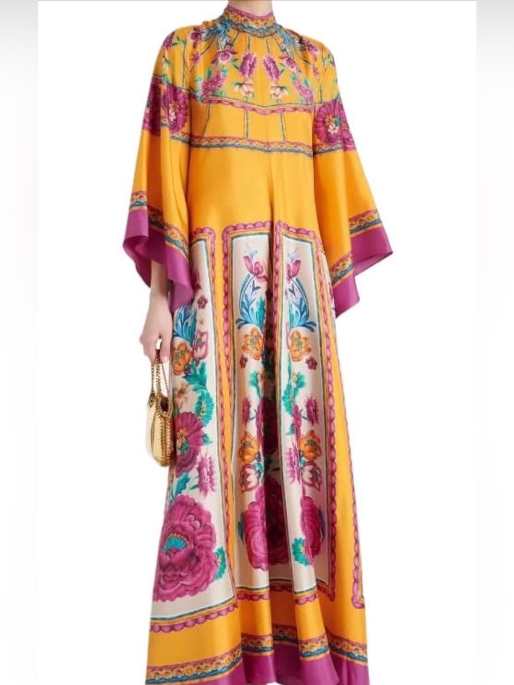 Summer Ethnic Printed Maxi Dress for Women Tie Up 3/4 Sleeve Long Flowy Bohemian